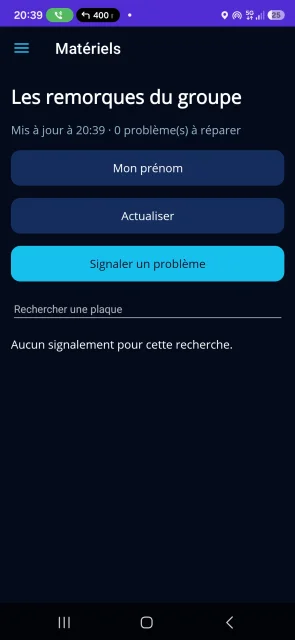 AXIOM : recherche des remorques par plaque et signalement d’un problème matériel.